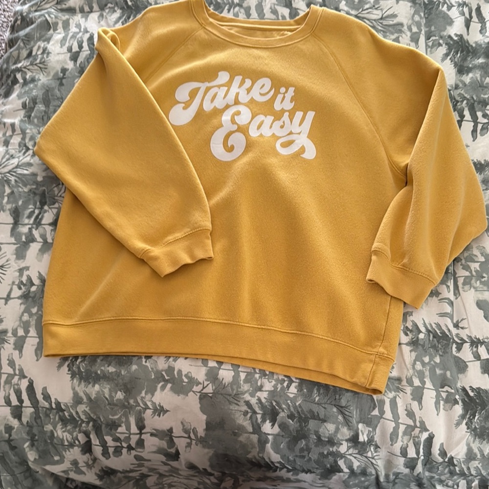 Yellow Crew Neck Sweater with Graphic Design